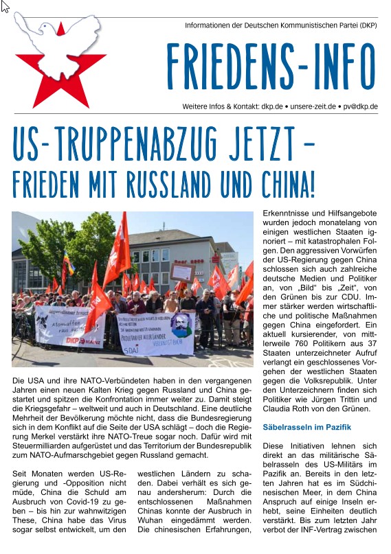 DKP-Information Friedens-Info: US-Truppenabzug jetzt - Frieden mit Russland und China!  (PDF, 0.88 MB)